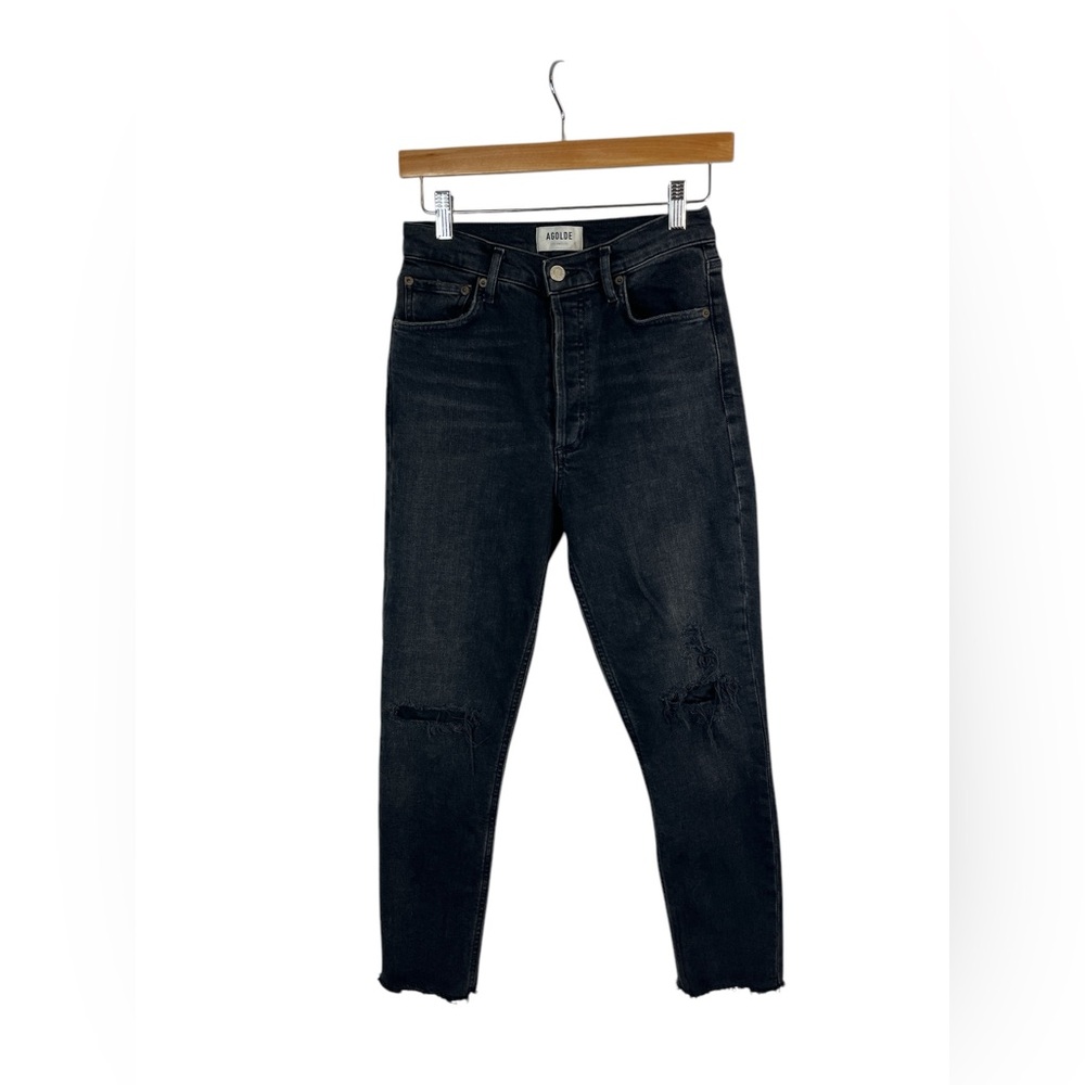 Agolde woman’s black distressed skinny‎ ankle jeans size 26 raw hem